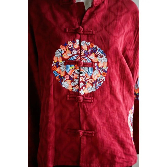 Vintage cotton Embroidered Mandarin Long Sleeve Jacket S - Picture 2 of 9